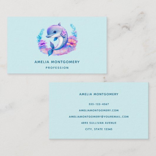 かわいいイルカの海の生き物 名刺 (正面/裏面)