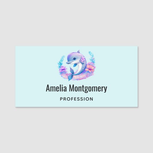 かわいいイルカの海の生き物 名札 (正面)