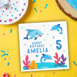 かわいいイルカの海の生き物 誕生日パーティー スタンダードカクテルナプキン