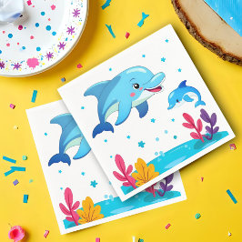 かわいいイルカの海の生き物 誕生日パーティー スタンダードカクテルナプキン