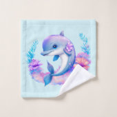 かわいいイルカの海の生物のパターン バスタオルセット (ウォッシュタオル)