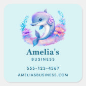 かわいいイルカの海の生物ビジネス スクエアシール (正面)