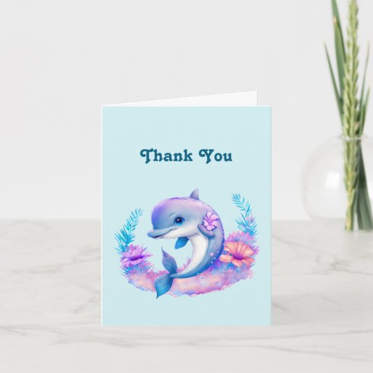かわいいイルカの海の生物 サンキューカード (正面)