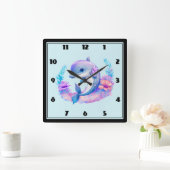 かわいいイルカの海の生物 スクエア壁時計 (ホーム)