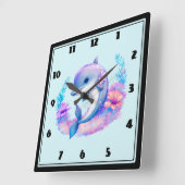 かわいいイルカの海の生物 スクエア壁時計 (傾斜)