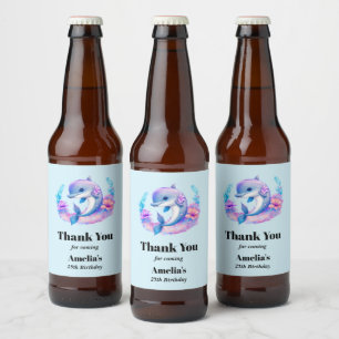 かわいいイルカの海洋生物の誕生日感謝 ビールラベル