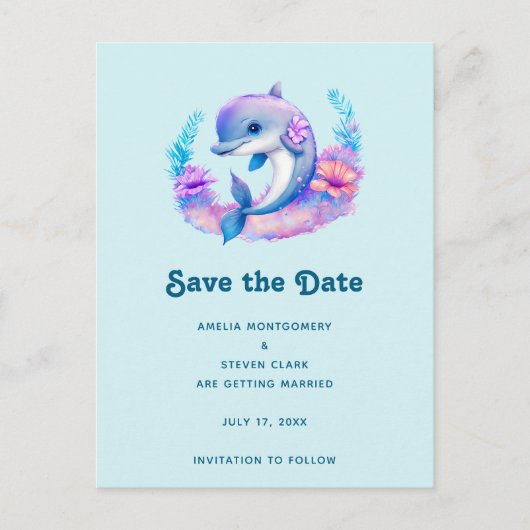 かわいいイルカの海結婚生き物 案内ポストカード (正面)