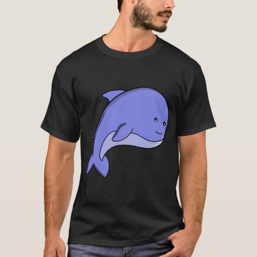 かわいいイルカの青い魚のキャラクター Tシャツ (正面)