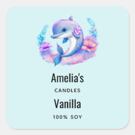 かわいいイルカ海の生き物キャンドルビジネス スクエアシール