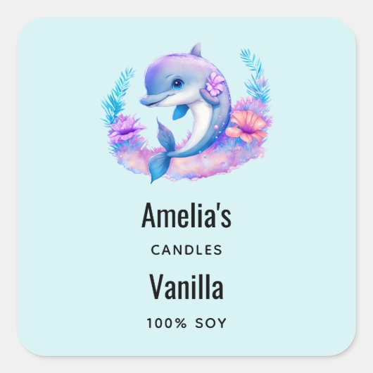 かわいいイルカ海の生き物キャンドルビジネス スクエアシール (正面)