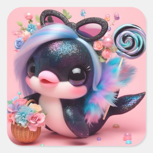 かわいいイルカ スクエアシール (正面)