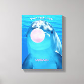 かわいいイルカ、バブルガムバブル、名前&メッセージ キャンバスプリント (正面)