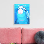 かわいいイルカ、バブルガムバブル、名前&メッセージ キャンバスプリント (インサイチュ (リビング))