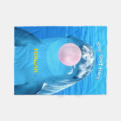 かわいいイルカ、バブルガムバブル、名前&メッセージ フリースブランケット (正面(横))