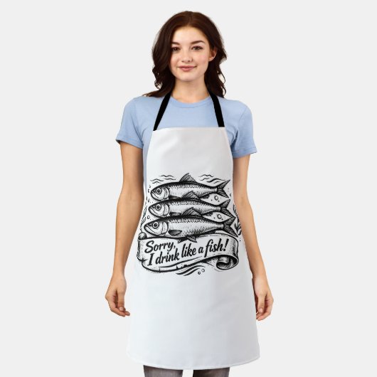 かわいいイワシの名言Tシャツ エプロン (着用した状態)