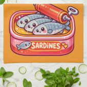 かわいいイワシの魚のキャラクター キッチンタオル (折り畳み)
