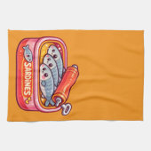 かわいいイワシの魚のキャラクター キッチンタオル (横)