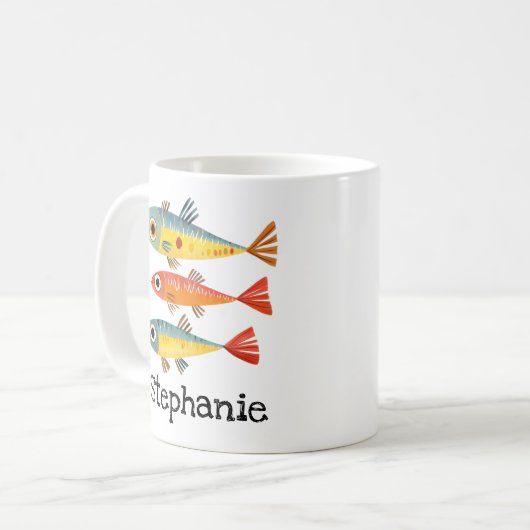 かわいいイワシパーソナライズされたの名前 コーヒーマグカップ (正面左)