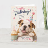かわいいイングリッシュブルドッグの子犬の誕生日 カード (正面)
