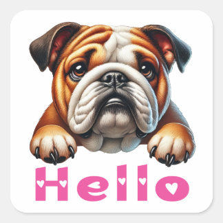 かわいいイングリッシュブルドッグの子犬 こんにちは  スクエアシール