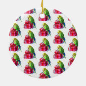 かわいいインコとクリスマスプレゼント セラミックオーナメント (裏面)