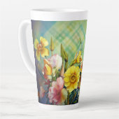 かわいいインコとワイルドフラワーの背景 カフェラテマグ (左アングル)