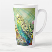 かわいいインコとワイルドフラワーの背景 カフェラテマグ (右)