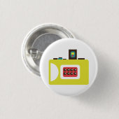 かわいいインスタントカメラの(黄色い)眼識 缶バッジ (正面&裏面)