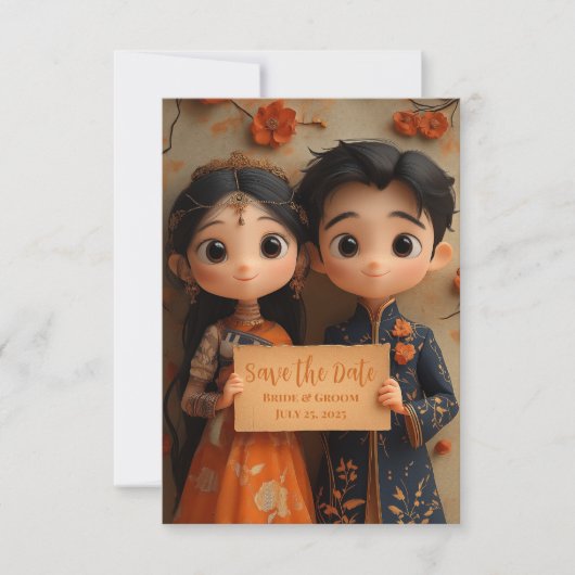 かわいいインディアンの少年と少女。 セーブザデート (正面)