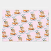 かわいいインディアンキツネ、名前&誕生日、3色 ラッピングペーパーシート (正面3)