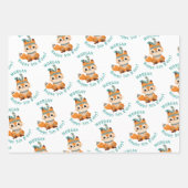 かわいいインディアンキツネ、名前&誕生日、3色 ラッピングペーパーシート (正面2)