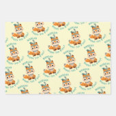 かわいいインディアンキツネ、名前&誕生日、3色 ラッピングペーパーシート (正面)