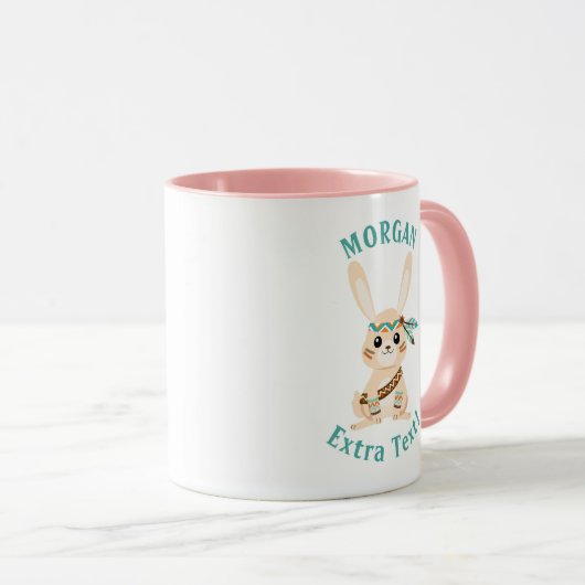 かわいいインディアンバニー、名前とメッセージのパーソナライズ マグカップ (正面右)