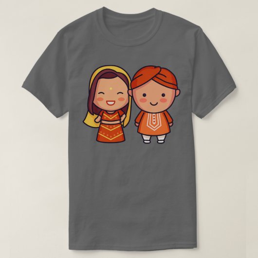 かわいいインディアン新郎新婦伝統的に服を Tシャツ (デザイン正面)