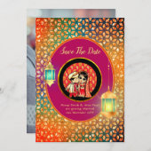 かわいいインディアン漫画カップル日付を保存する写真を追加 招待状 (正面/裏面)