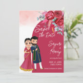 かわいいインディアン結婚式招待状テンプレート セーブザデート (スタンド正面)
