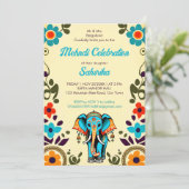 かわいいインドの結婚式の象のヘンナテンプレート 招待状 (スタンド正面)