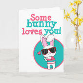 かわいいイースターいくつかのバニー愛あなた カード (黄色い花)