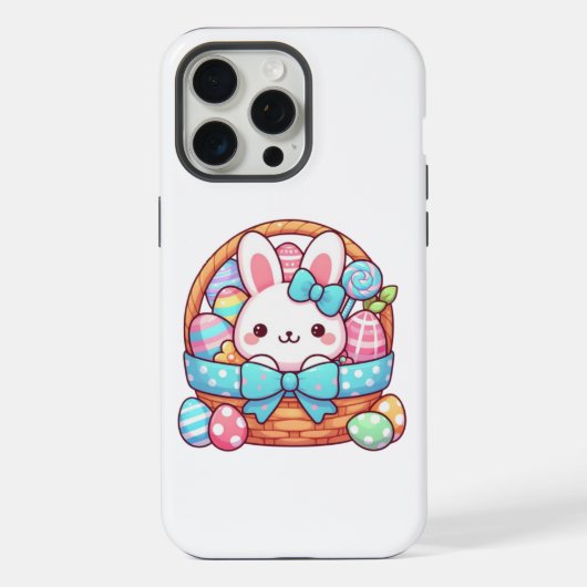 かわいいイースターうさぎのかご iPhoneケース (裏面)