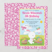 かわいいイースターうさぎの春の子供の誕生日 招待状 (正面/裏面)