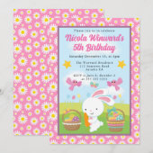かわいいイースターうさぎの春の子供の誕生日 招待状 (正面/裏面)