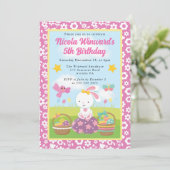 かわいいイースターうさぎの春の子供の誕生日 招待状 (スタンド正面)