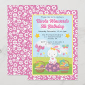 かわいいイースターうさぎの春の子供の誕生日 招待状 (正面/裏面)