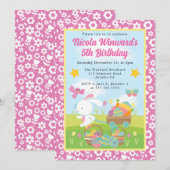 かわいいイースターうさぎの春の子供の誕生日 招待状 (正面/裏面)