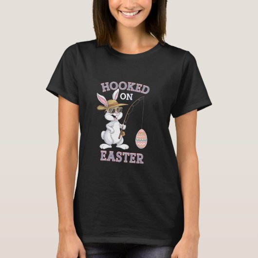 かわいいイースターうさぎ釣り卵キャッチ楽しい休日 Tシャツ (正面)