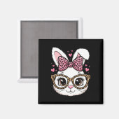 かわいいイースターうさぎ顔ヒョウ柄リボンサングラスバニー マグネット (正面/裏面)