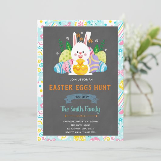 かわいいイースターのうさぎのカード 招待状 (スタンド正面)