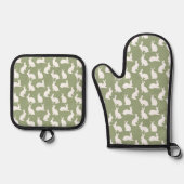 かわいいイースターのうさぎのデザイン Sage Green White 鍋つかみ&鍋敷きセット (正面)