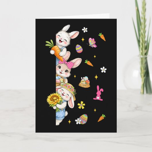 かわいいイースターのうさぎの花春の卵キ カード (正面)