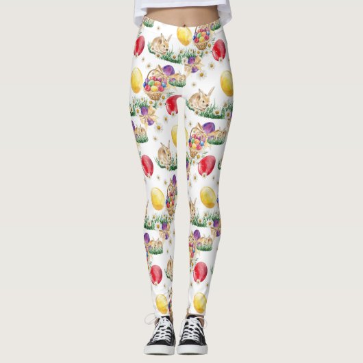 かわいいイースターのウサギおよび卵のレギング レギンス (正面)